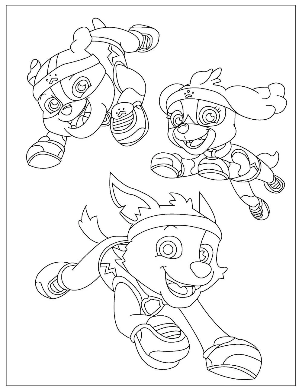 Illustration of Rubble, Skye, and Rocky running.