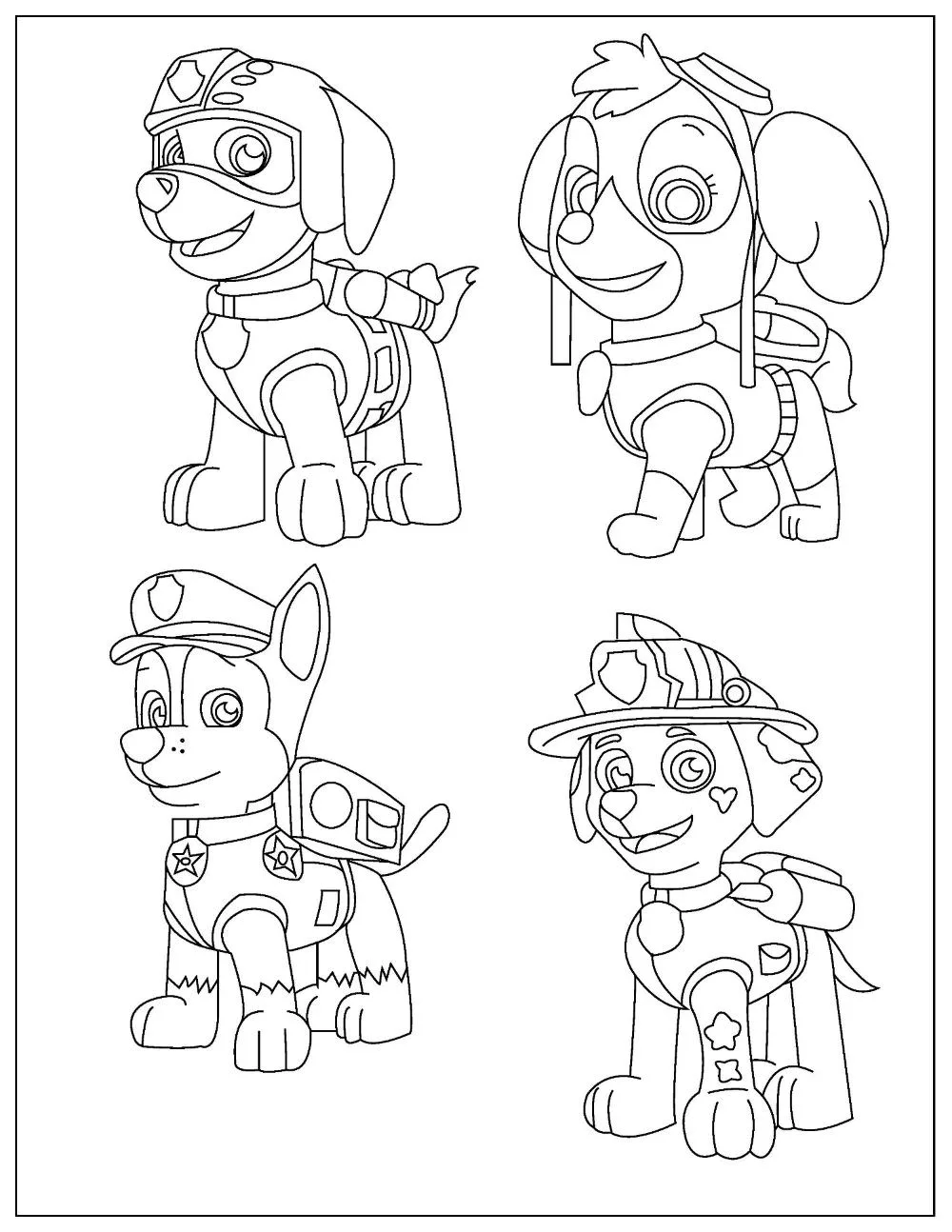 Illustration of Skye, Chase, Marshall, and  Zuma.