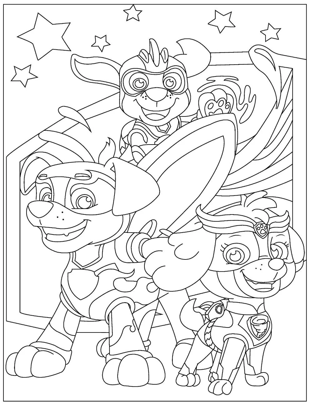 Skye, Chase, and Zuma with their unique Paw Patrol Suit.