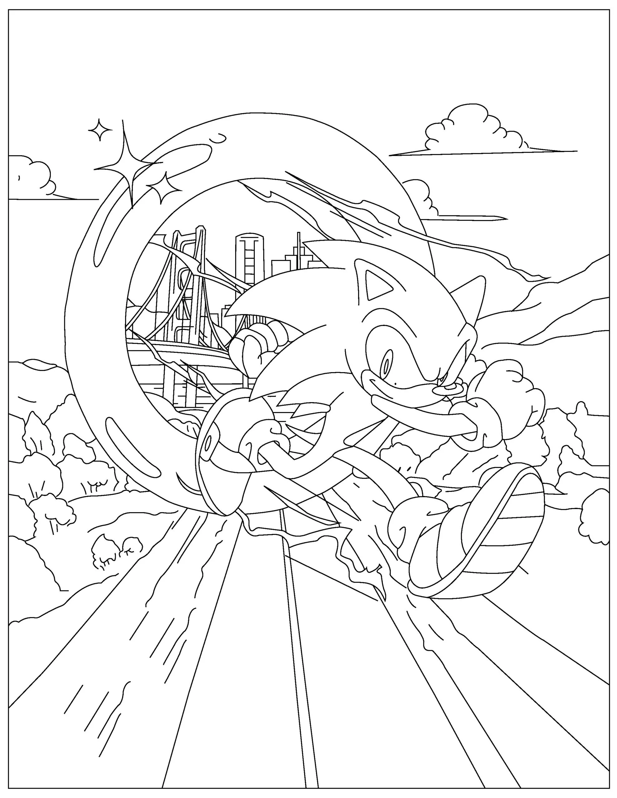 Sonic the Hedgehog running through his teleporter ring.