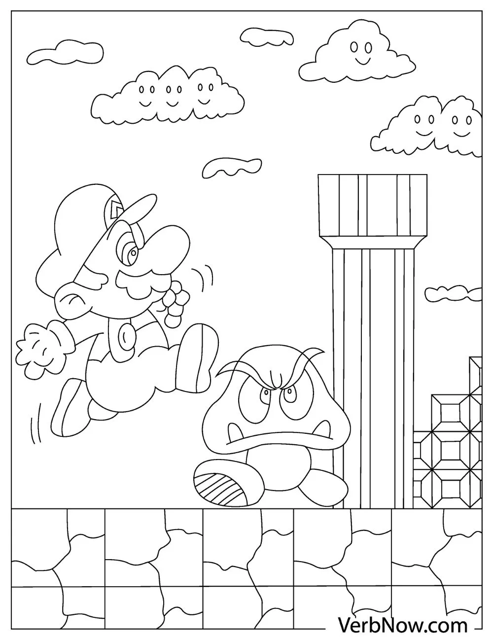 Mario jumping over Goomba, a Super Mario mob.
