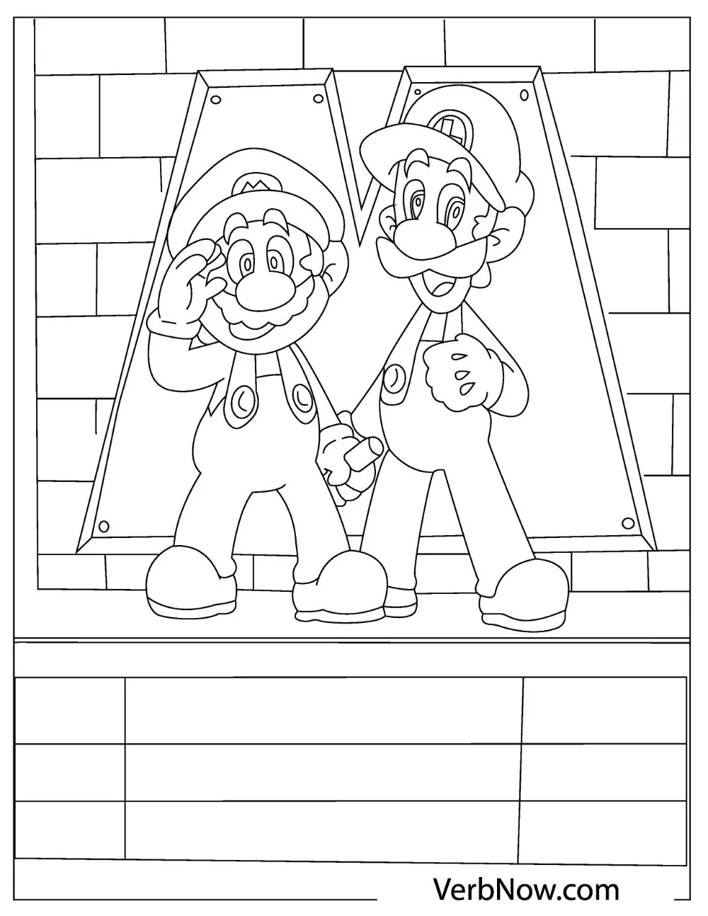 Mario brothers Mario and Luigi standing in front of a large M.