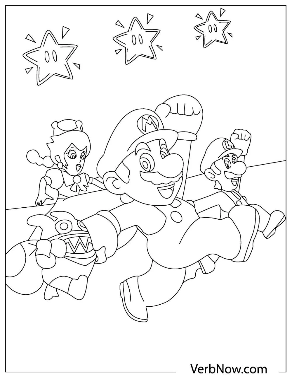 Mario victoriously running with Luigi and Princess Peach.