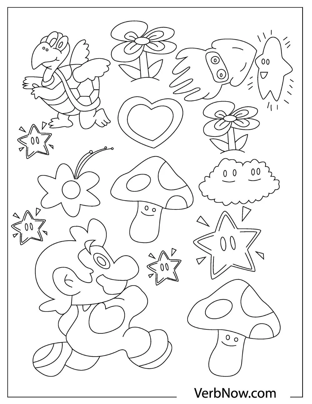 Illustration of Mario and different Super Mario elements.