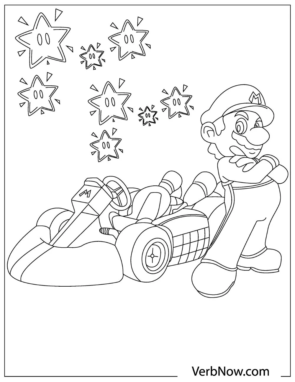 Super Mario and his cart with a lot of stars.