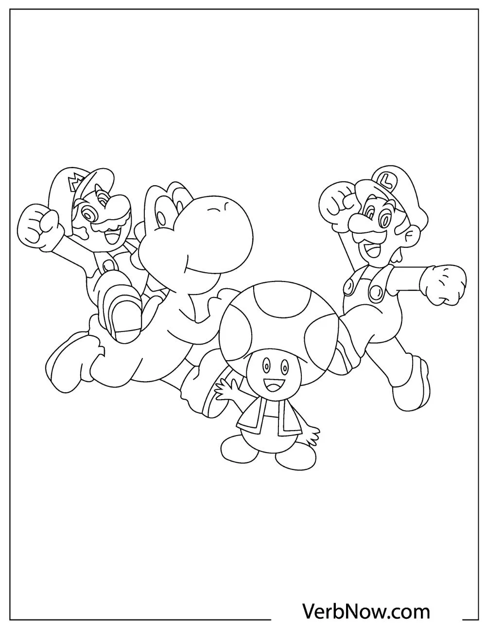 Mario with Toad Yoshi and Luigi coloring page