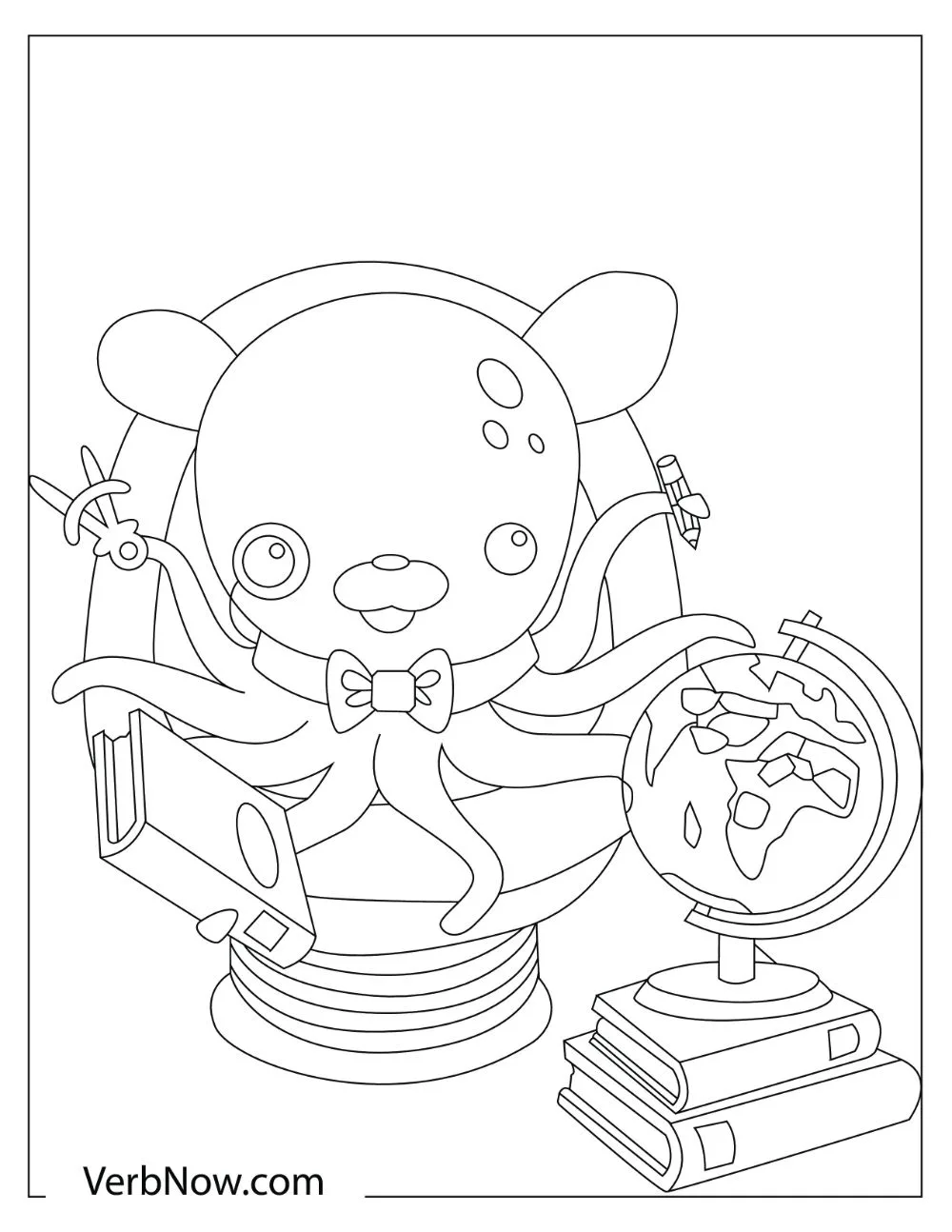 Large octopus holding a book, pen, and scissors