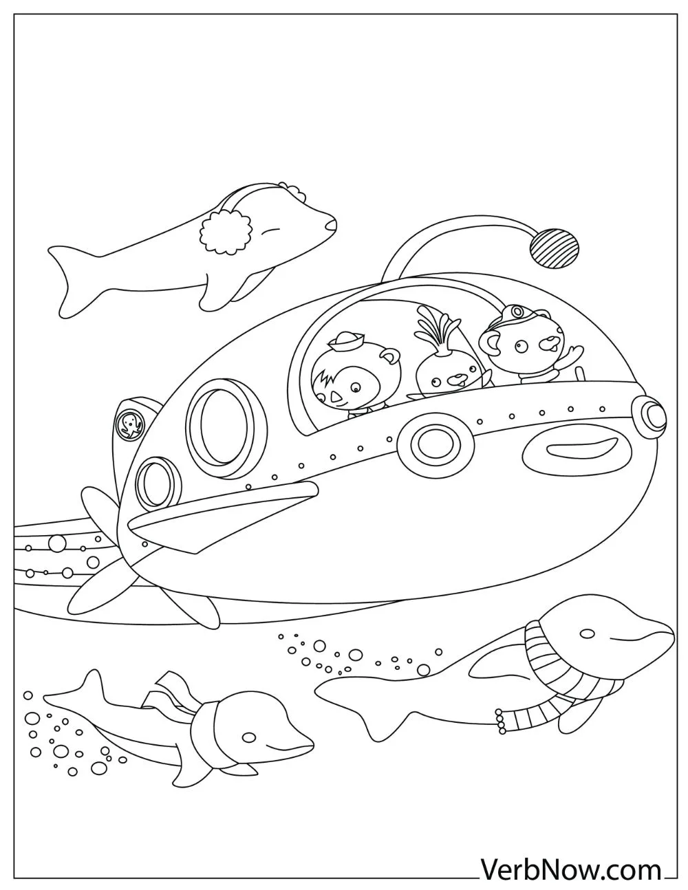 Coloring page of Shellington, Tweak, and Captain Barnacles 
