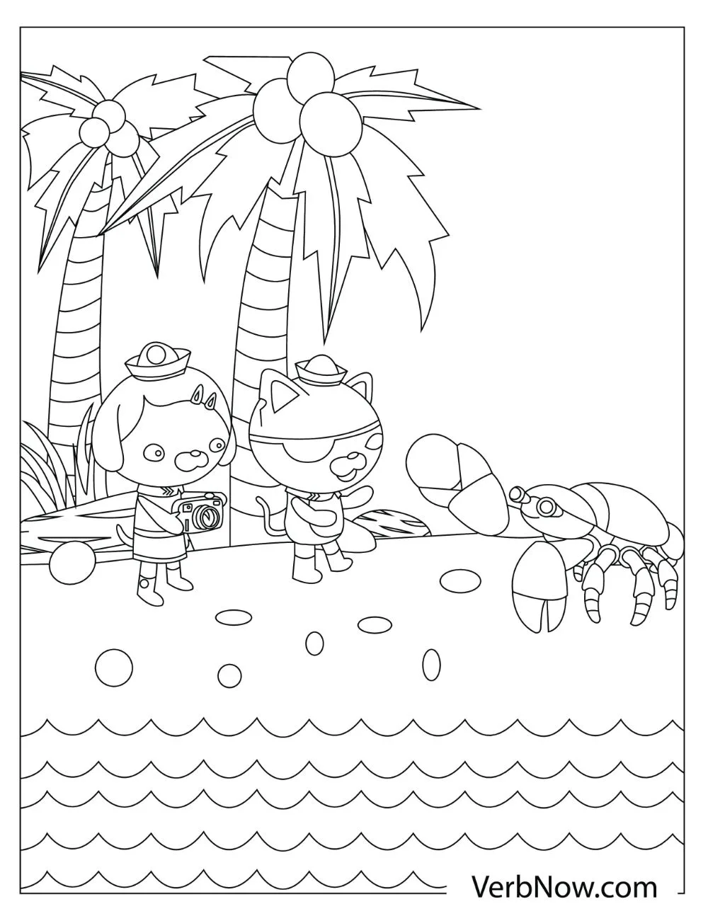 Kwazii and Dashi on an island with a crab