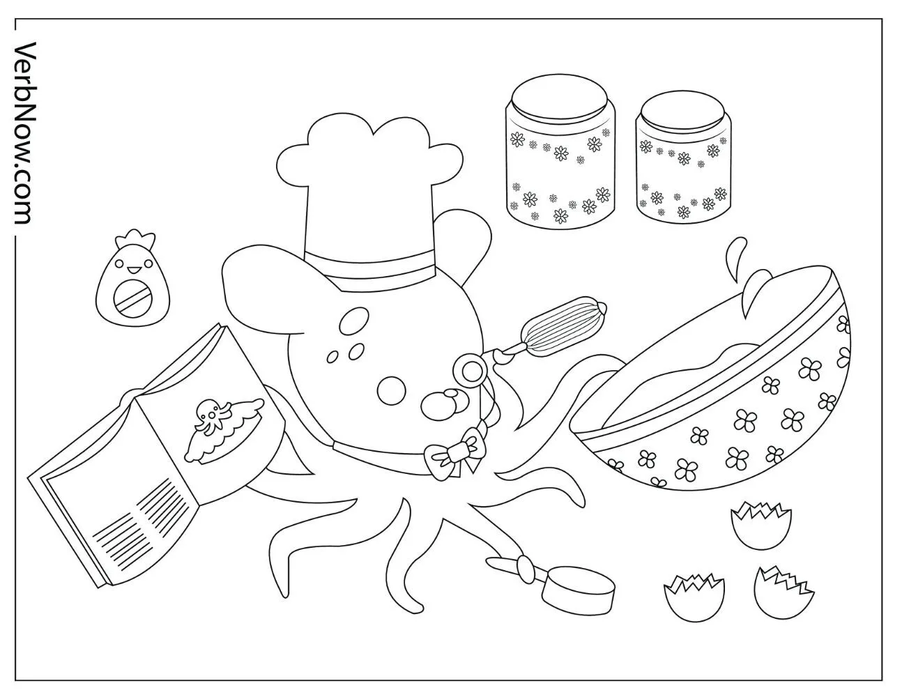 A large octopus baking a pie coloring page