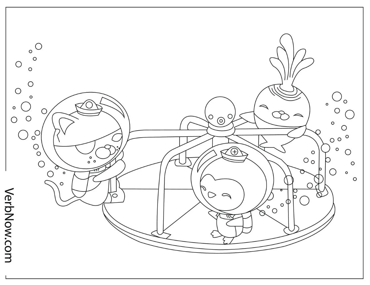 Kwazii, Peso, and Tunip playing on a roundabout