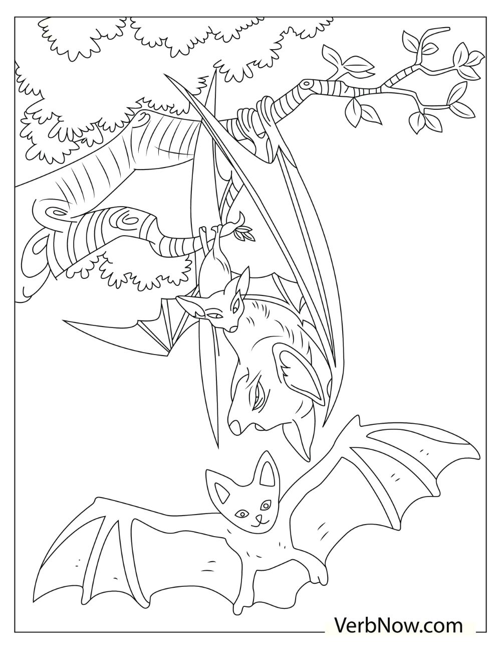 Illustration of a bat jumping out of a branch.