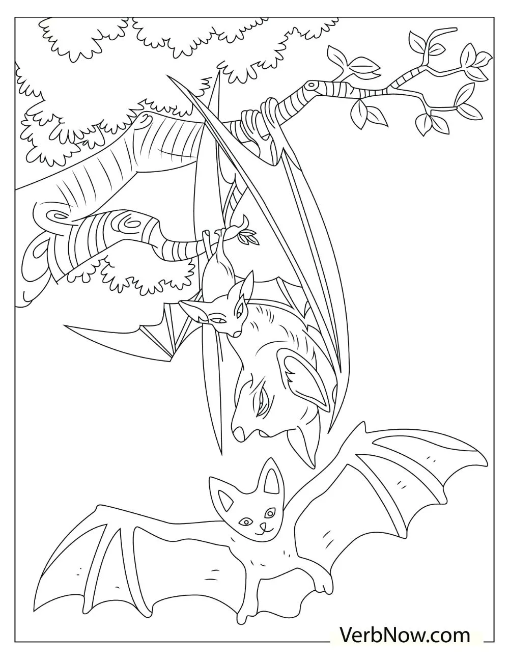 Illustration of a bat jumping out of a branch.