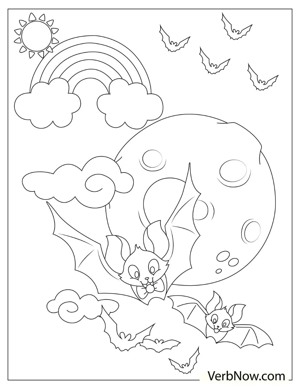Adorable bats wearing a bowtie while flying on a full moon.