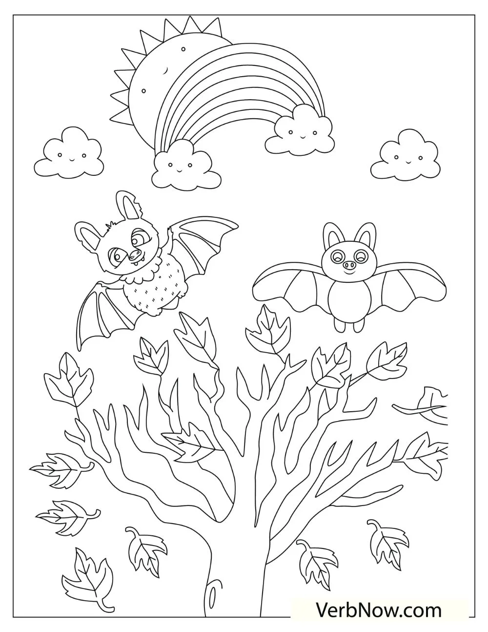Two chubby bats flying over a single tree.