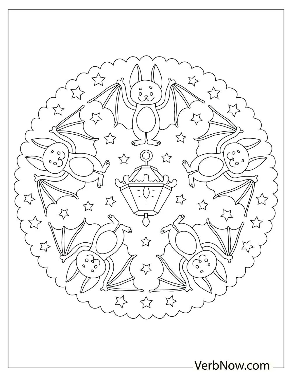 Illustration of multiple bats forming a circular shape while surrounding a lamp.