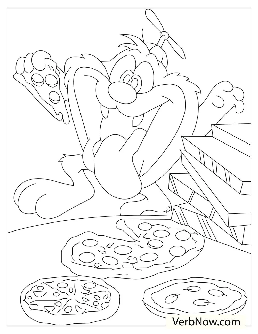 22 Free Pizza Coloring Pages for Kids (Printable PDF) Tasmanian Devil eating a pizza.