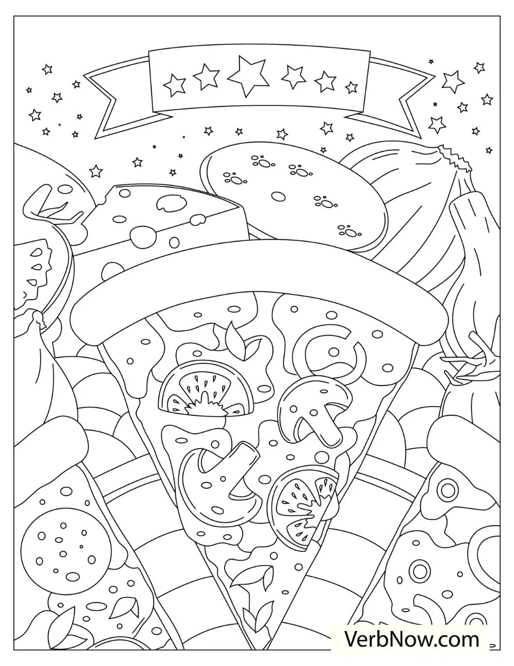 22 Free Pizza Coloring Pages for Kids (Printable PDF) A large pizza slice with all of its ingredients on the back.