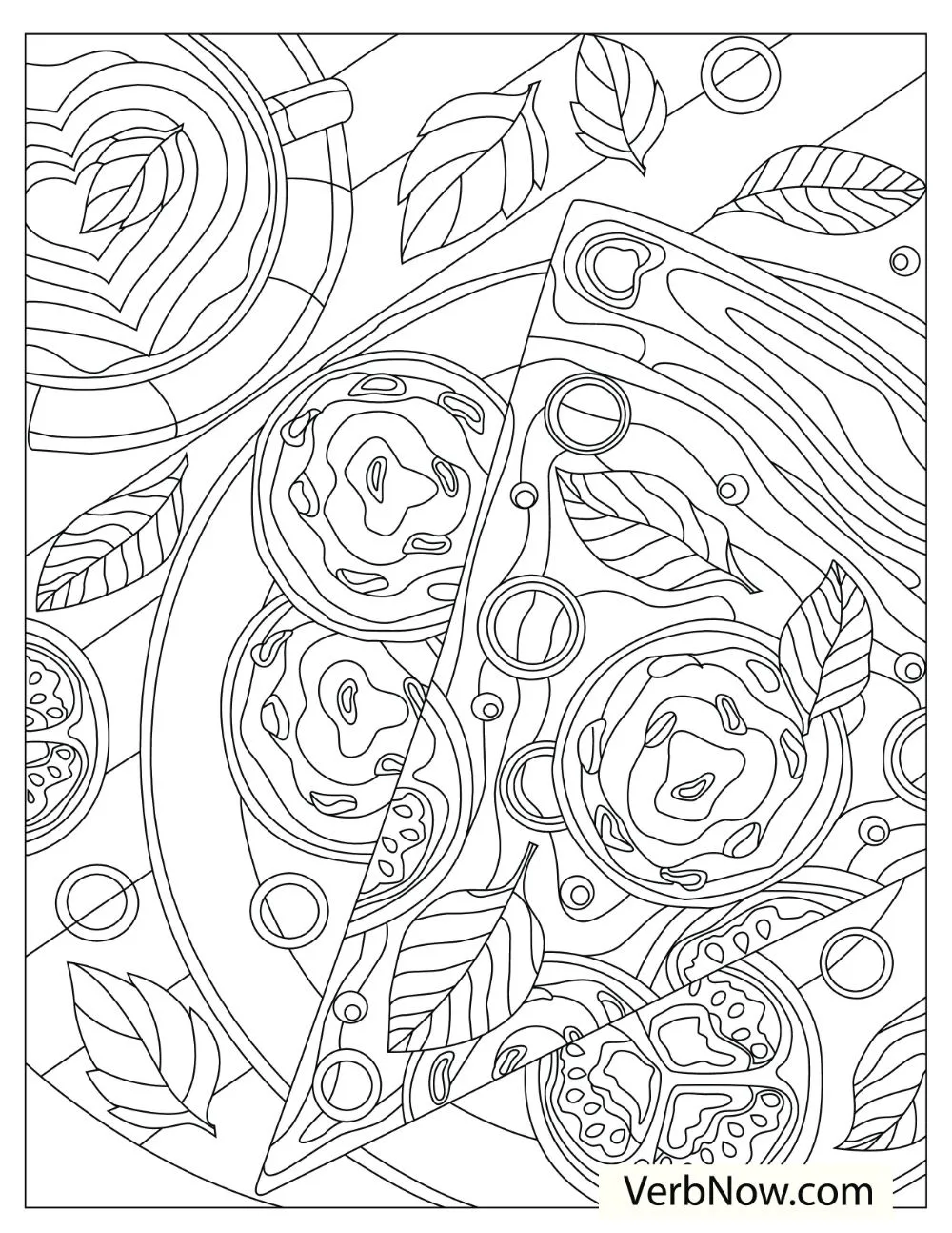 22 Free Pizza Coloring Pages for Kids (Printable PDF) A large pizza slice on a plate topped with a lot of delicious ingredients.