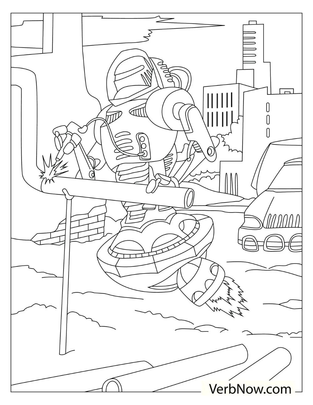Flying robot repairing pipes.