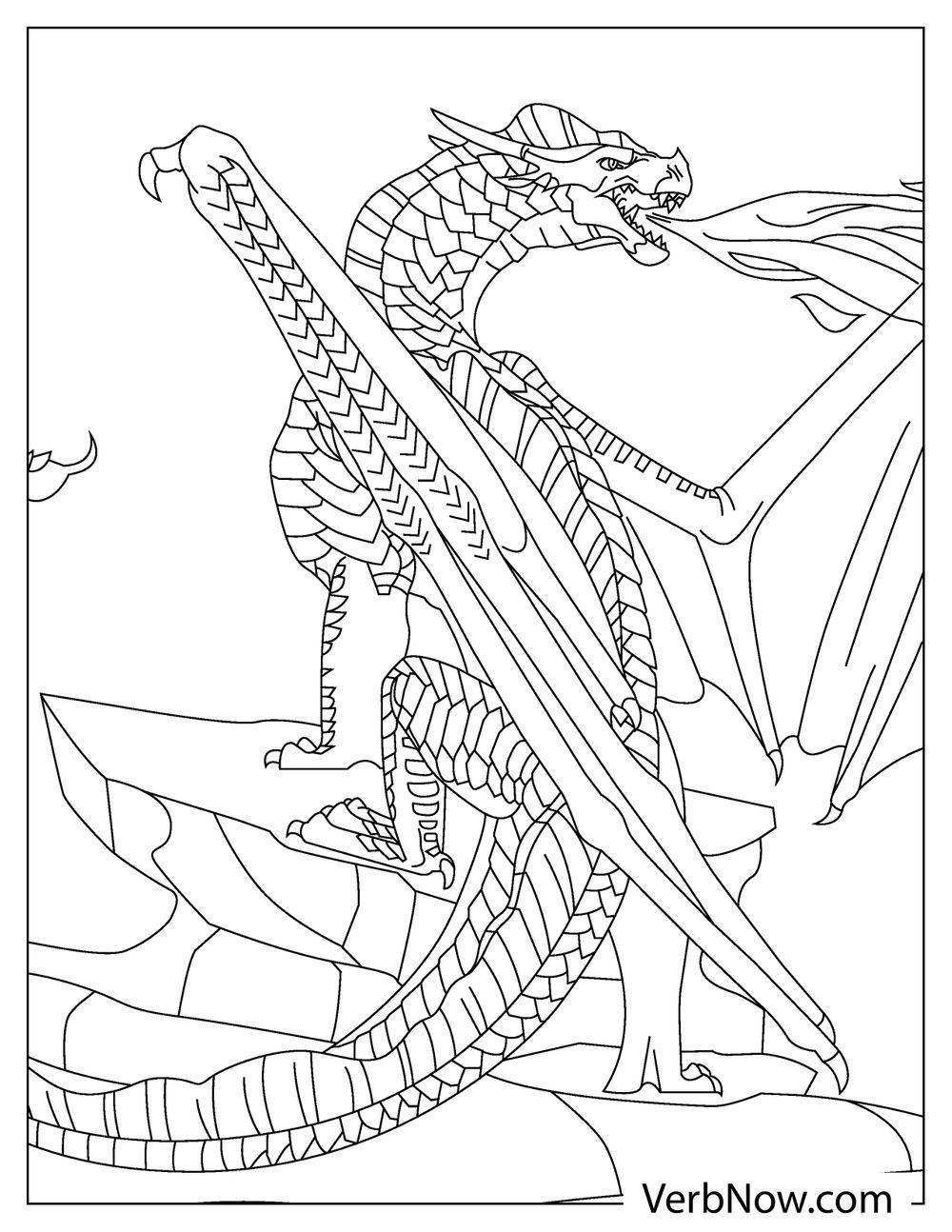 Wings of Fire coloring sheet with fire-breathing dragon