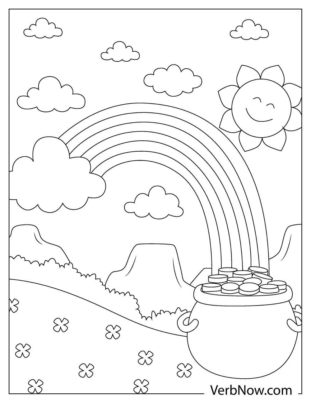 Rainbow leads to pot of gold coloring page