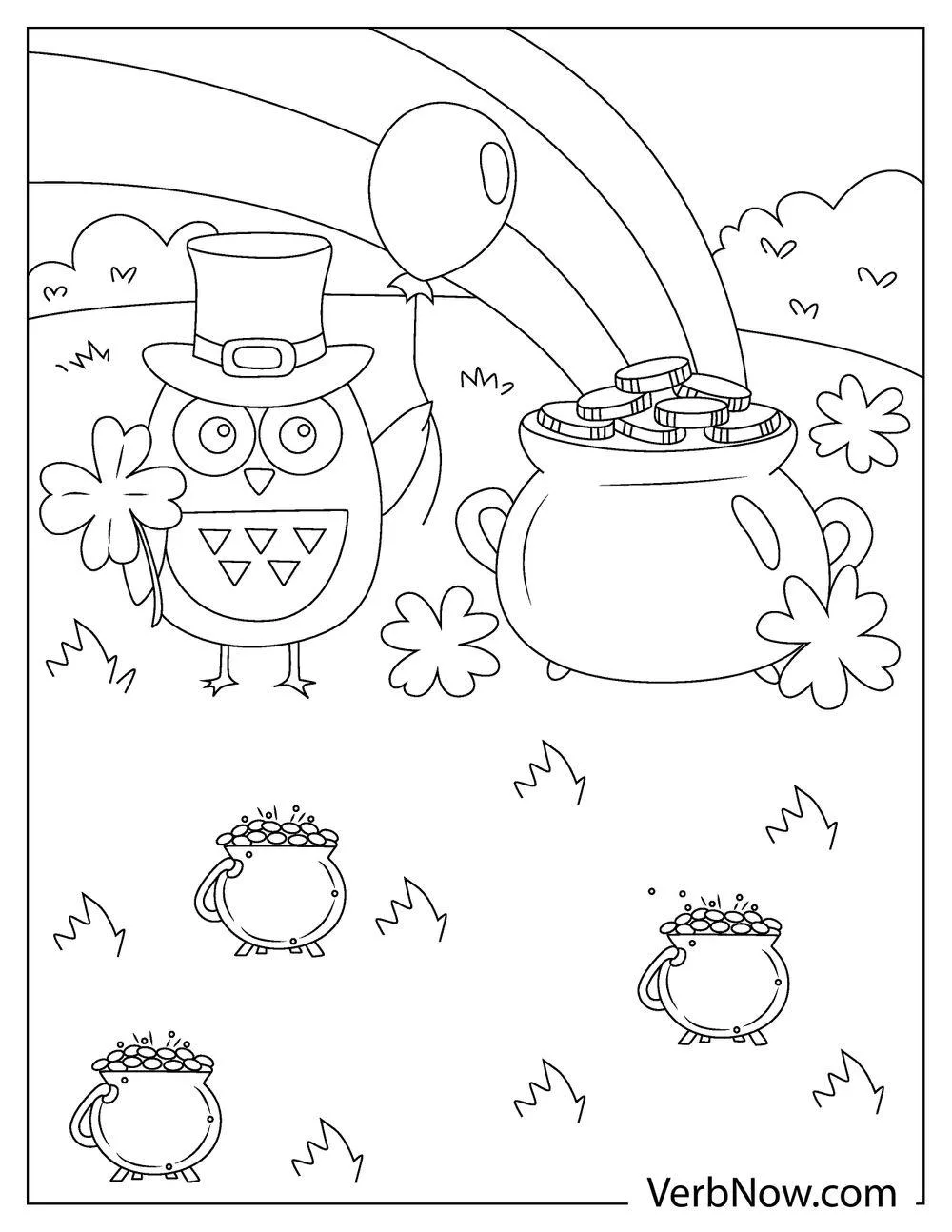 Pot of gold under rainbow coloring sheet