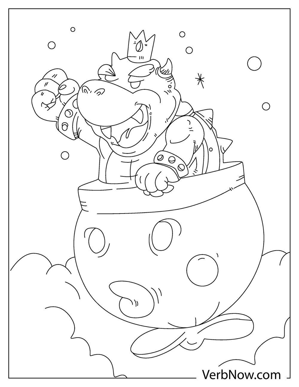 Bowser flying in clown car coloring page
