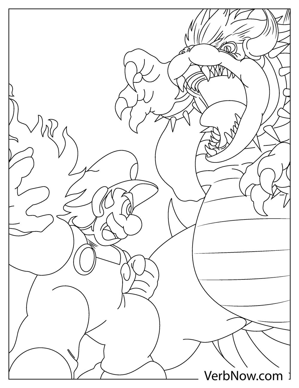 Bowser roaring in battle scene coloring page