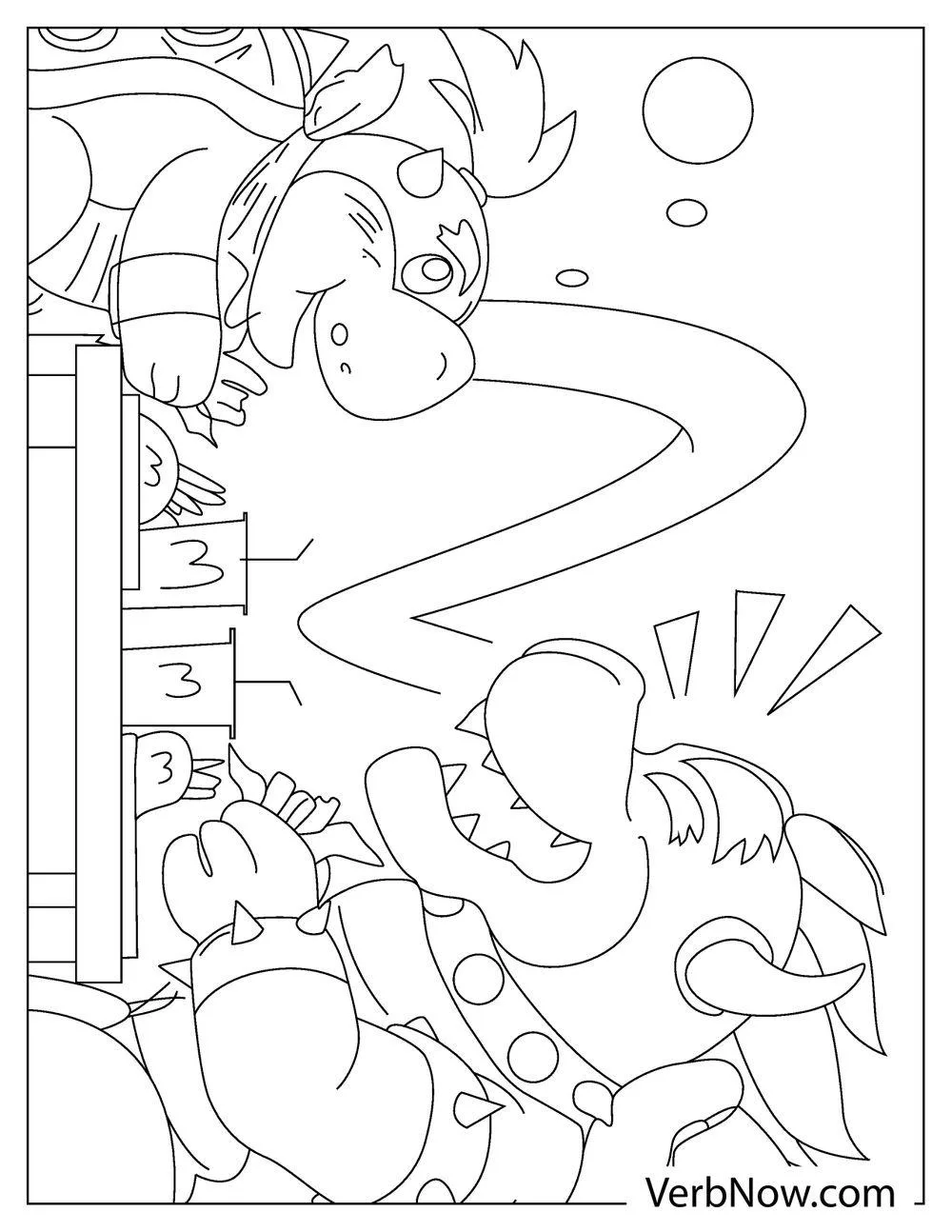 Coloring page of Bowser talking to his friends