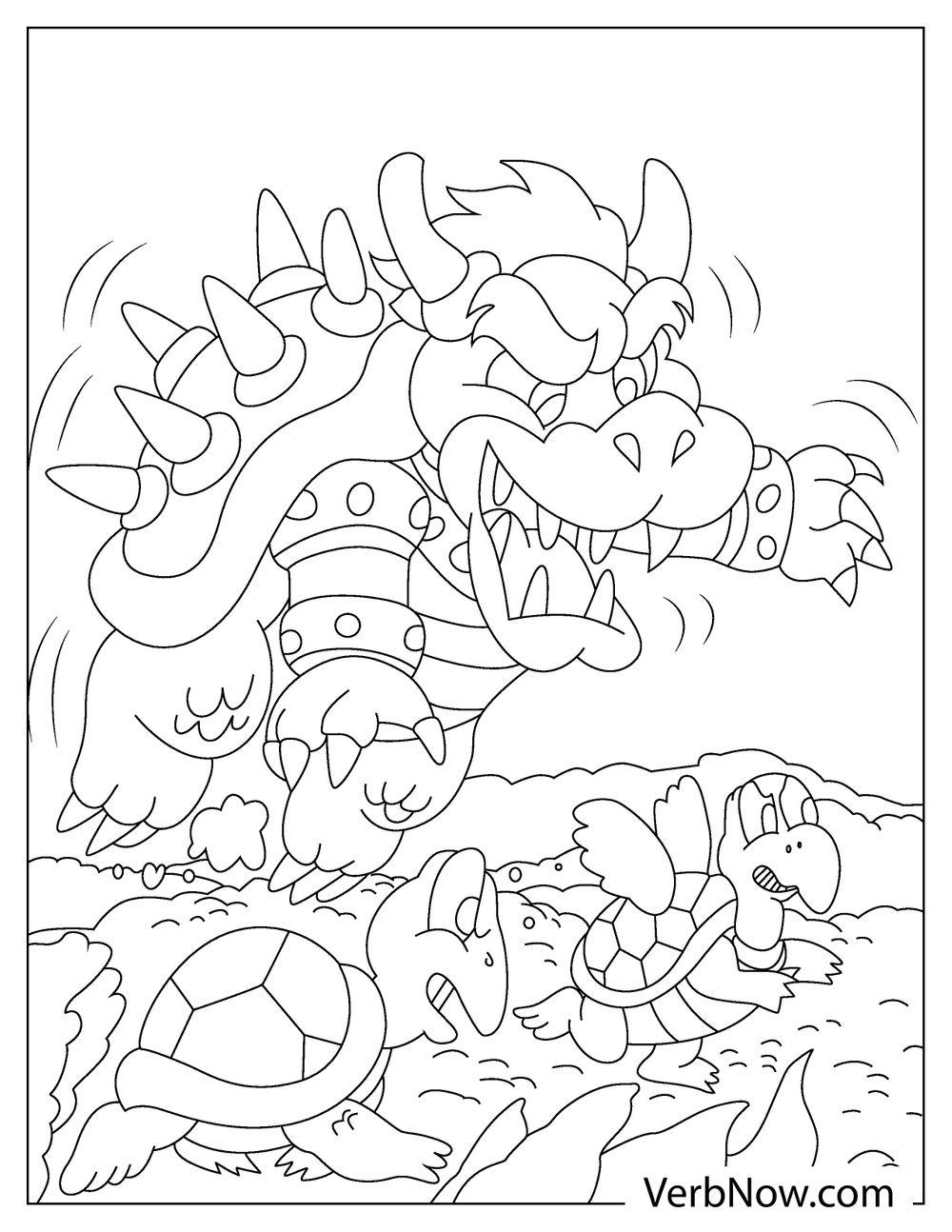 Bowser charging alongside Koopas coloring page