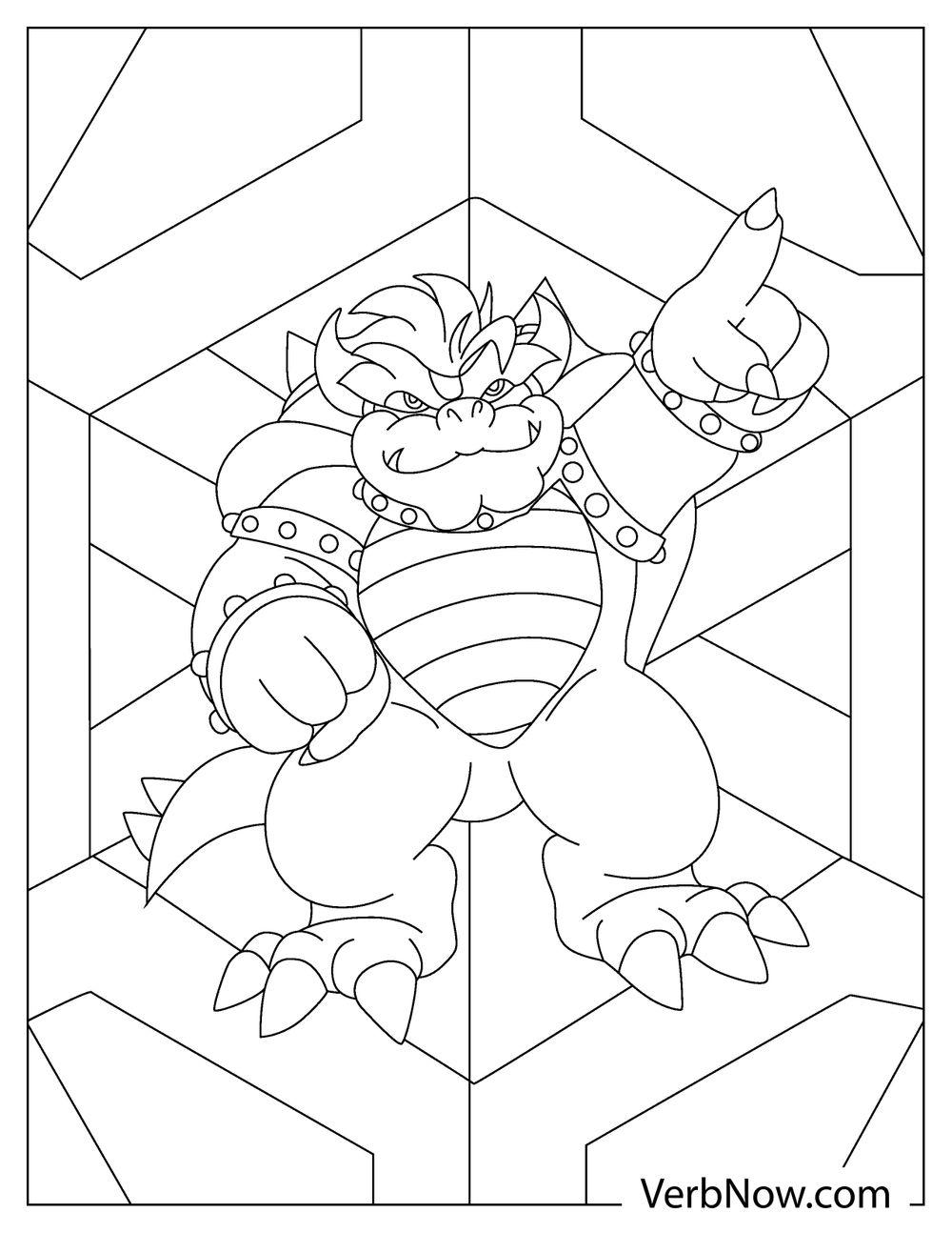 Classic Bowser pointing in geometric background