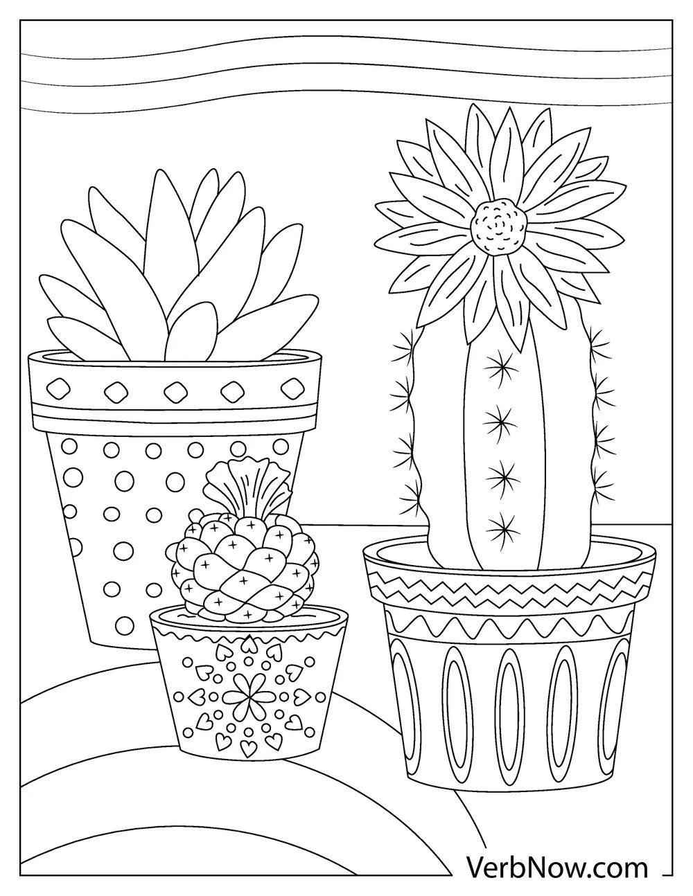 Decorated cactus pots coloring page