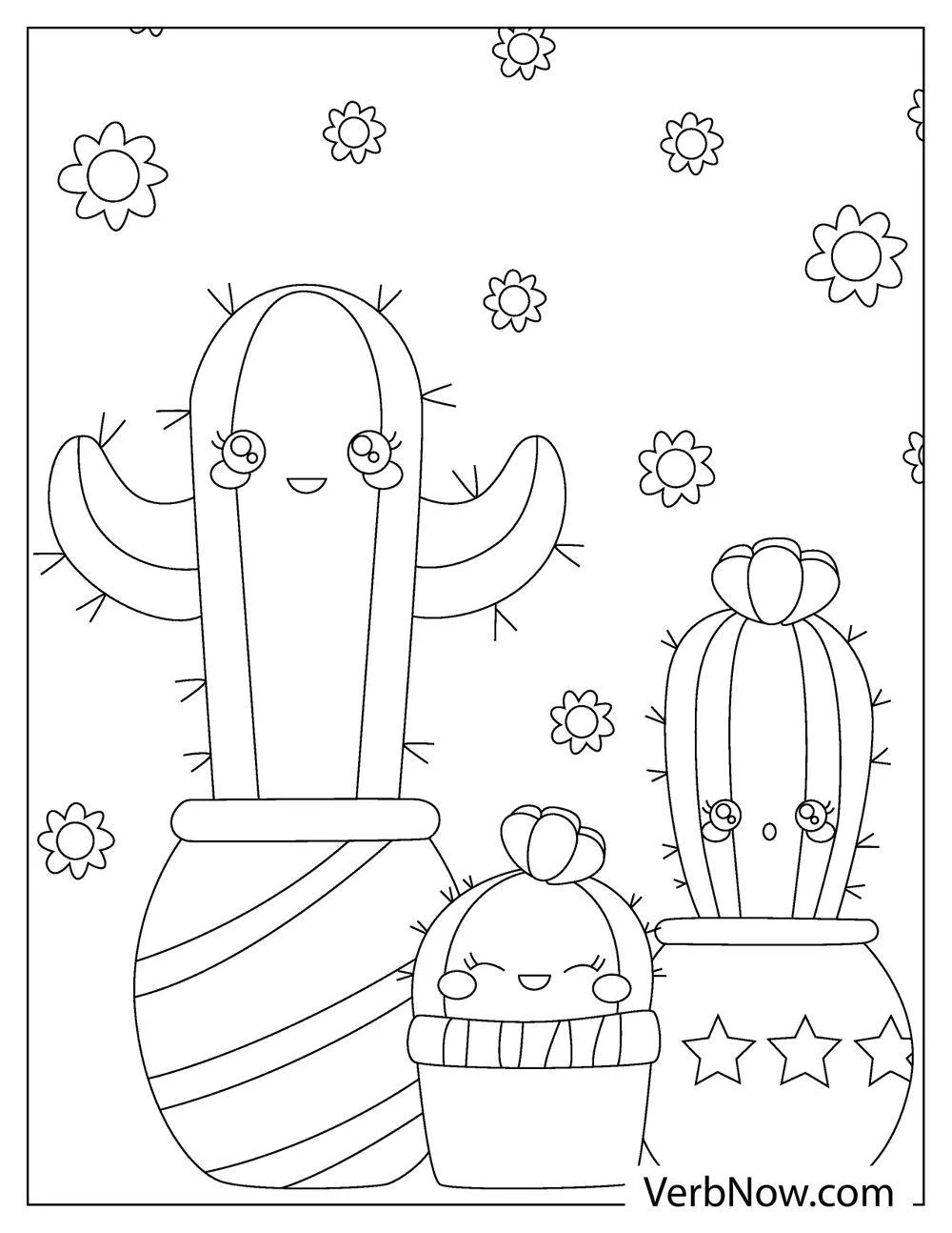 Kawaii cactus family coloring page