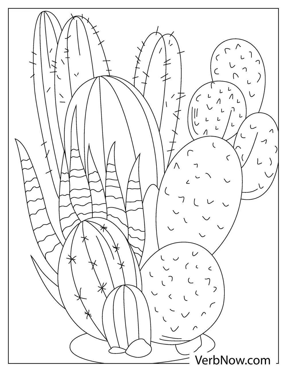 Tall cacti with different patterns coloring page