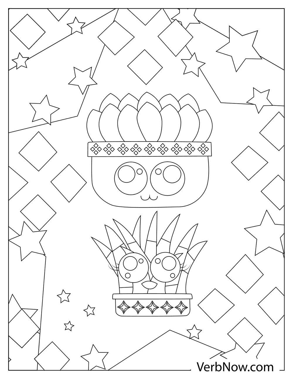 Two decorated cactus pots coloring page