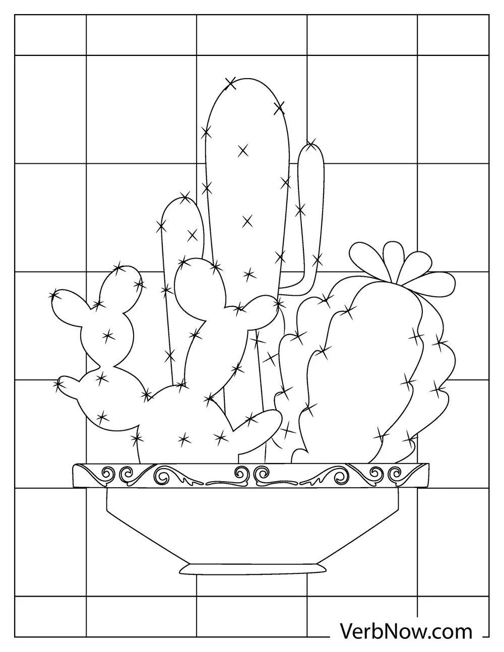 Classic potted cactus coloring page
