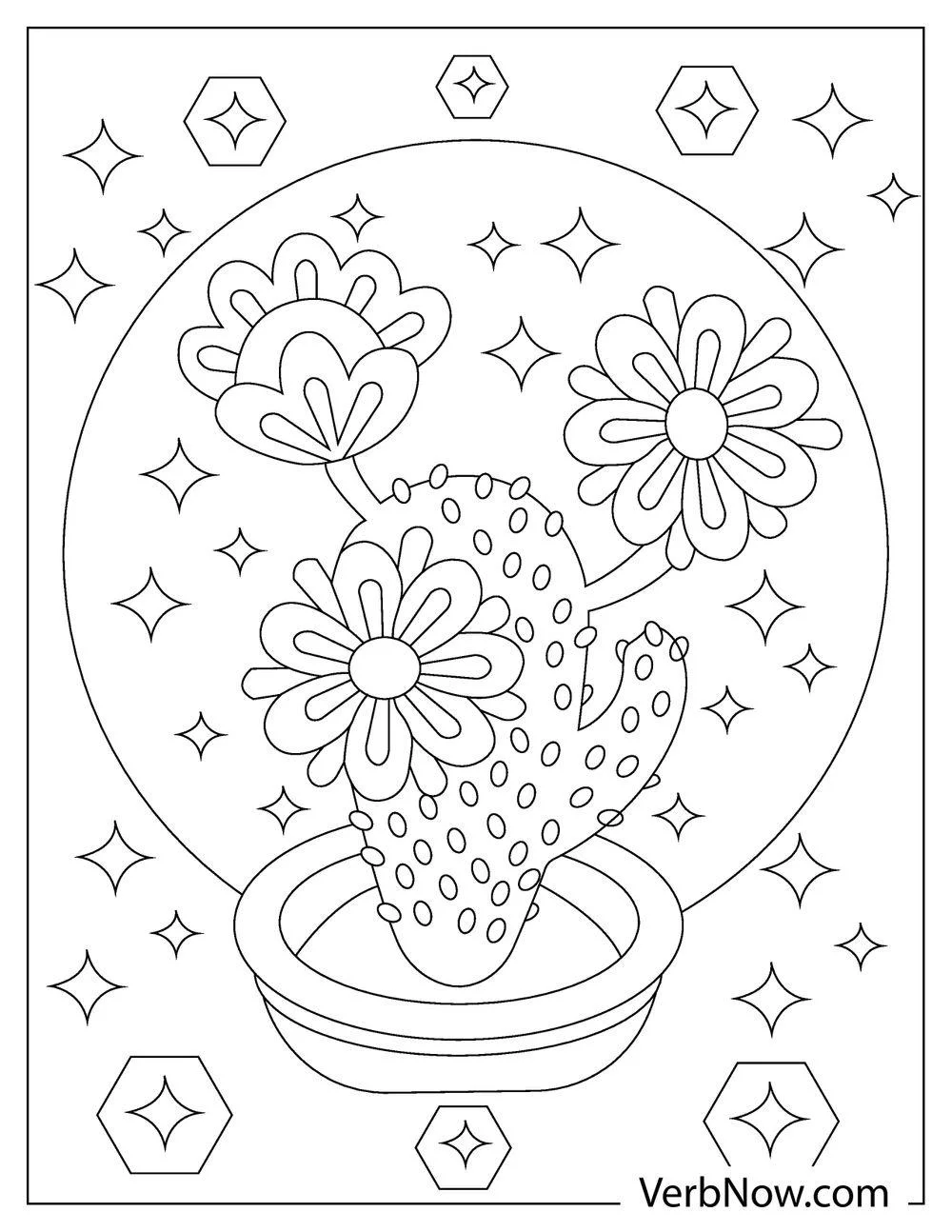 Cactus with big blooming coloring page