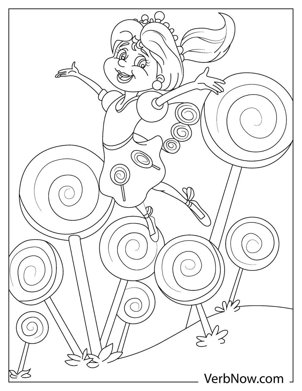 Magical Candyland with gumdrop trees and sweet hills