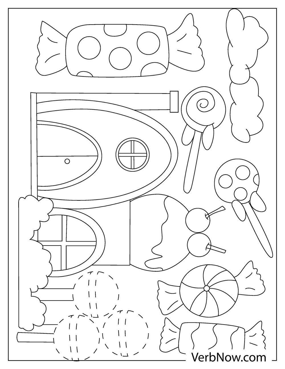 Candyland house and treats puzzle layout coloring page