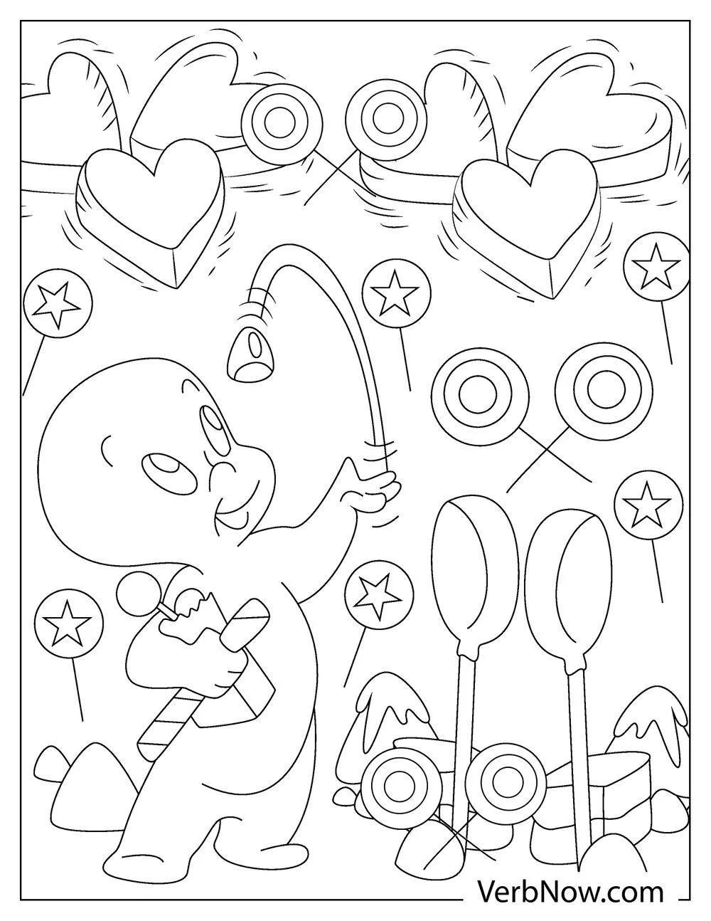 Candyland boy holding a swirl lollipop coloring page