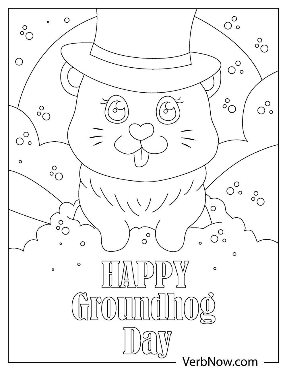 Groundhog in top hat with festive background