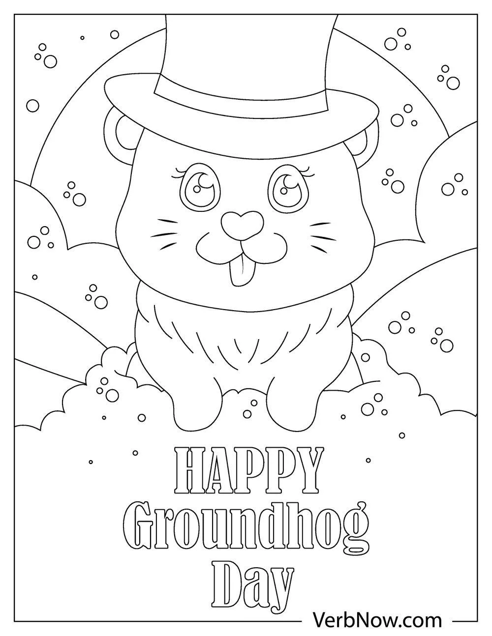 Groundhog in top hat with festive background
