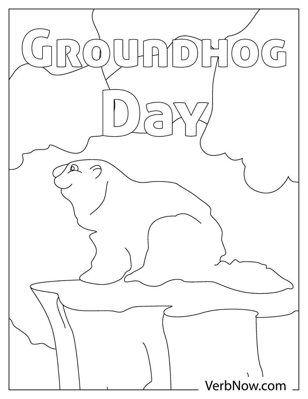 Groundhog on snowy hill coloring picture
