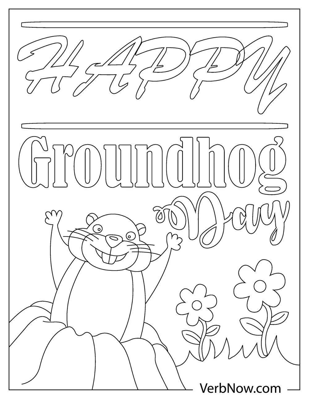 Happy groundhog popping out of hole