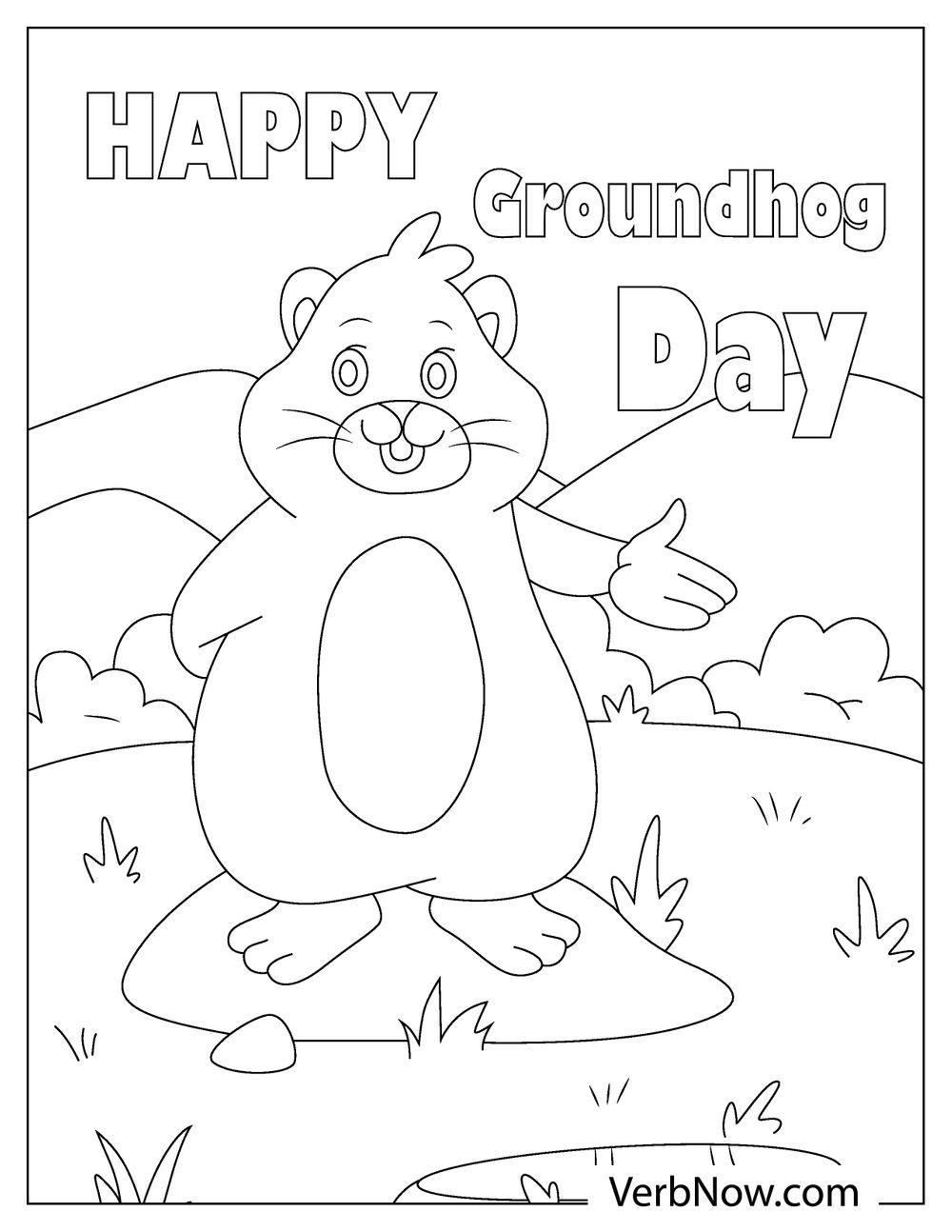 Excited groundhog celebrating on grassy hill