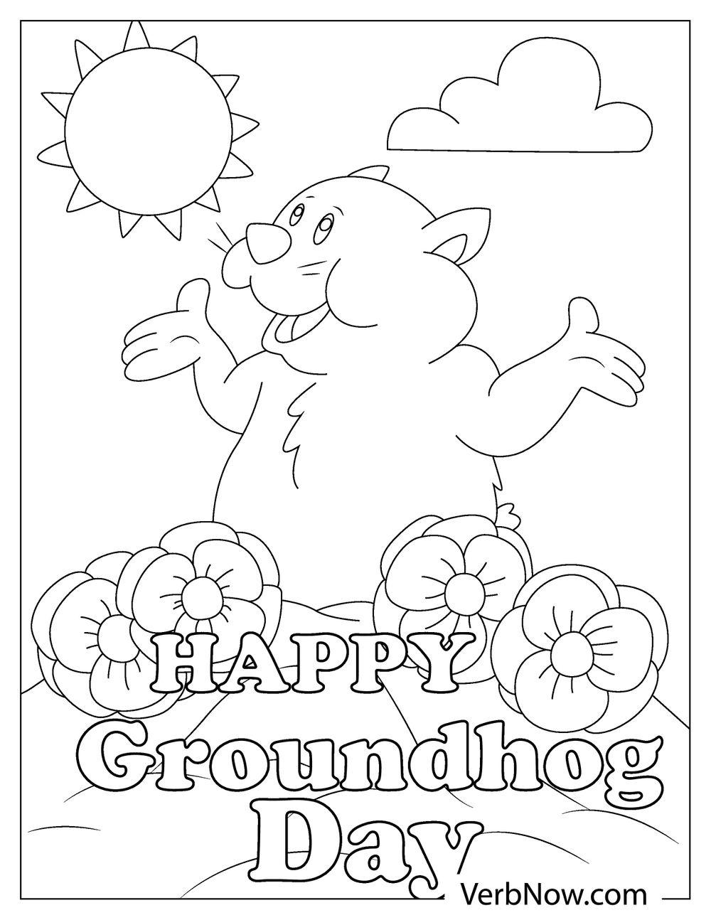 Groundhog smiling under the sun with flowers