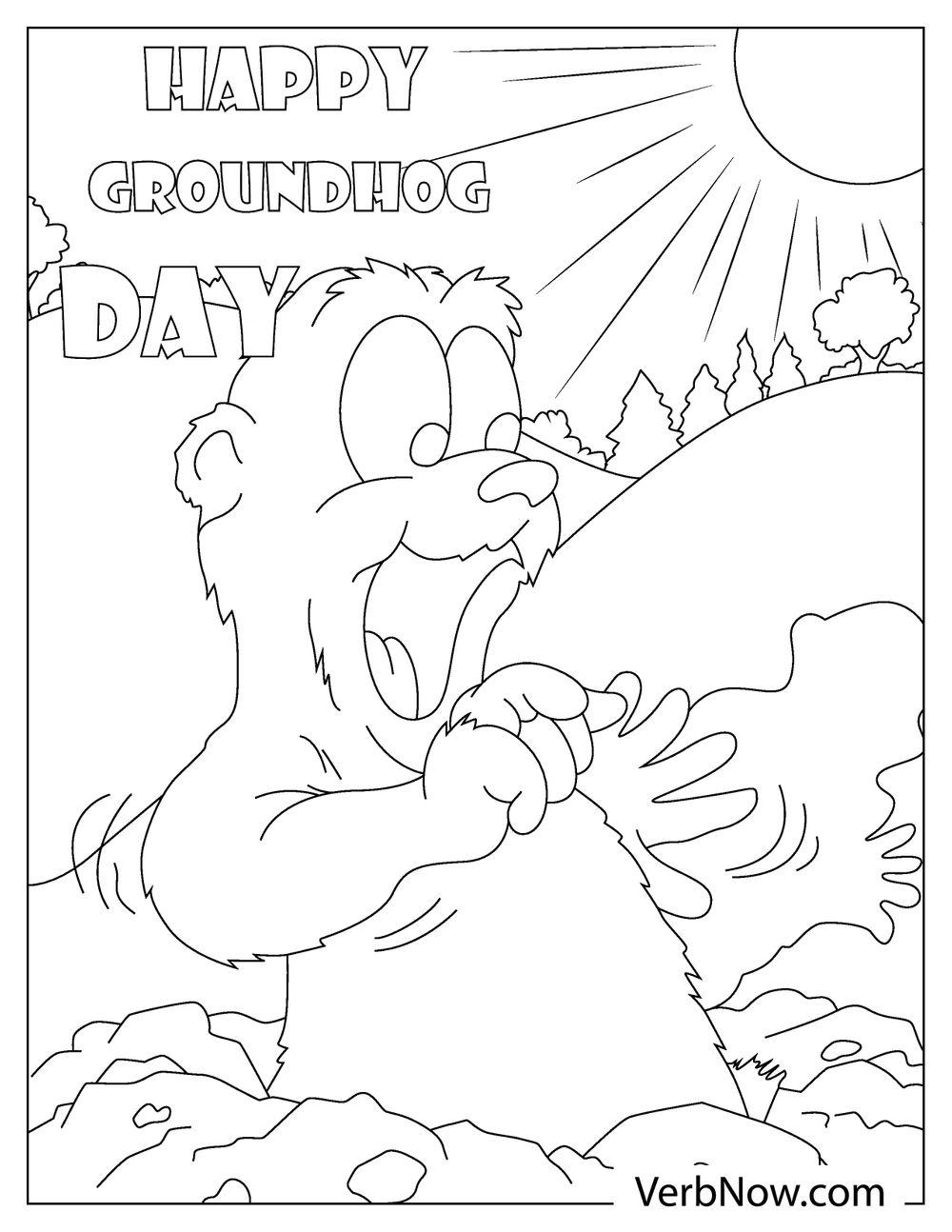 Happy groundhog in sunlight coloring picture