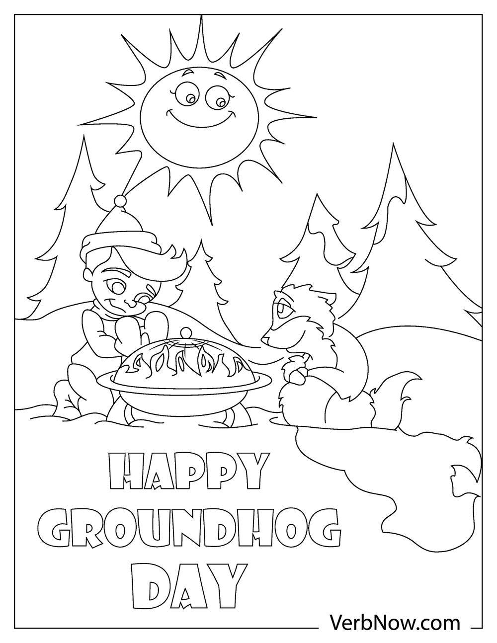 A cute boy and groundhog in the winter forest