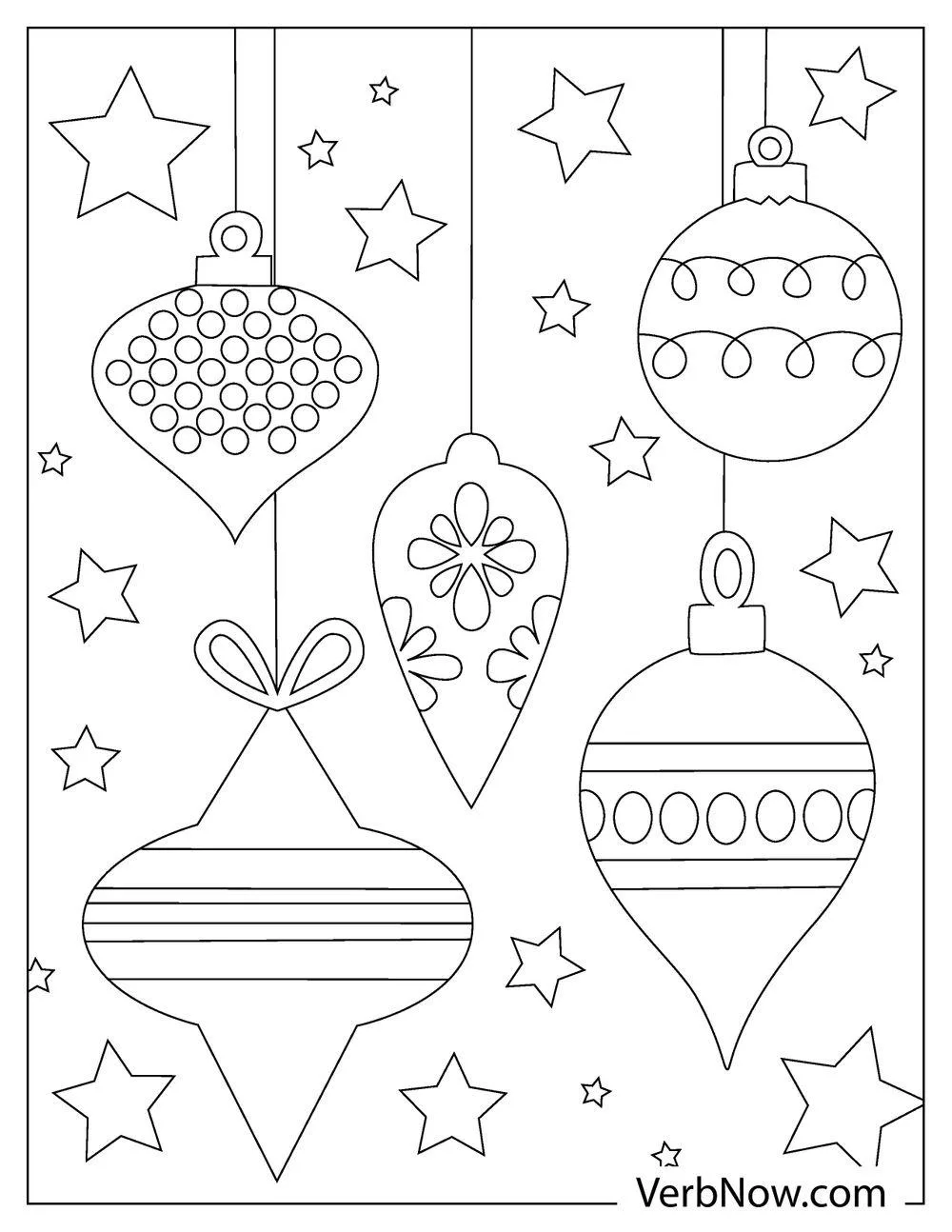 Free ORNAMENT Coloring Pages for Download (Printable PDF) Coloring sheet of holiday ornaments hanging